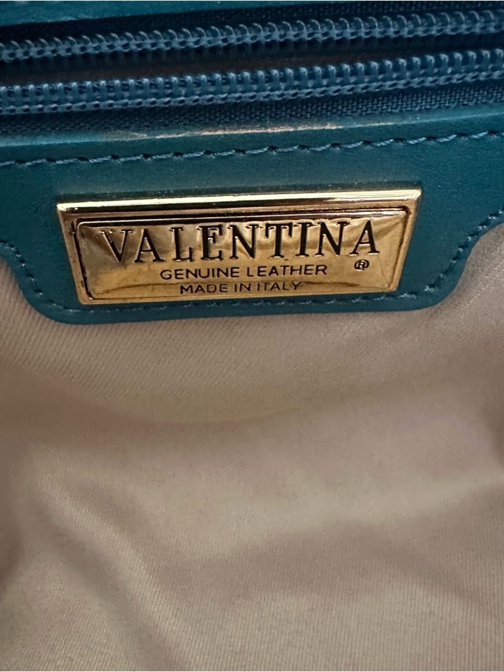 Valentina Italy Teal Leather Satchel Gold-Plated Accents | Made in Italy Bag - Picture 15 of 16